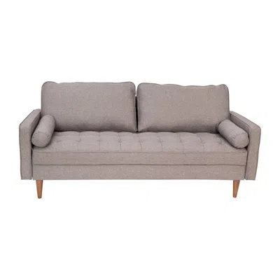 FLASH FURNITURE SOFA WITH TUFTED FAUX LINEN UPHOLSTERY, SOLID WOOD LEGS IN SLATE GRAY