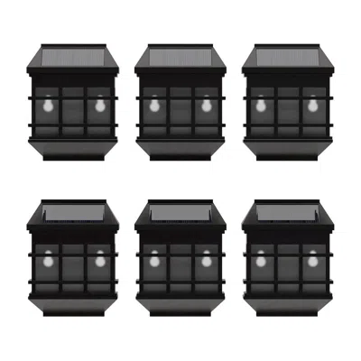 Flash Furniture Solar Powered Led Lantern Style Deck And Fence Lights - Set Of 6, Brown In Black