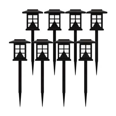 Flash Furniture Solar Powered Led Lantern Style Landscaping Lights - Set Of 8, Brown In Black