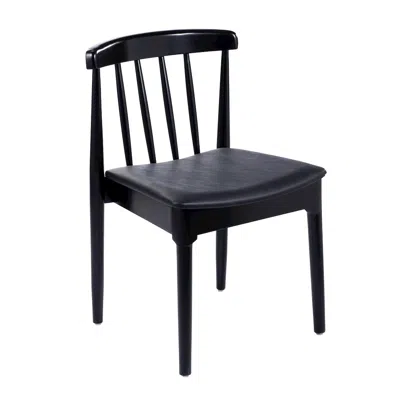 Flash Furniture Solid Wood Black Dining Chair With Curved Spindle Backrest And Black Vinyl Seat