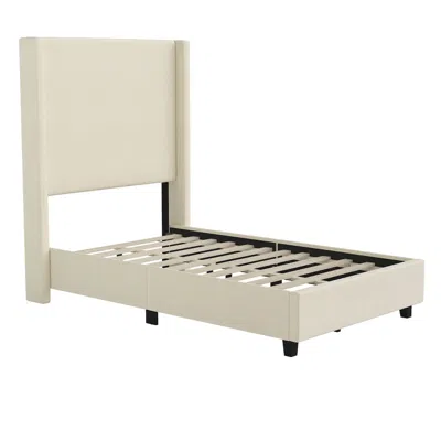 Flash Furniture Twin Upholstered Platform Bed With Channel Stitched Wingback Headboard, Beige In Neutral