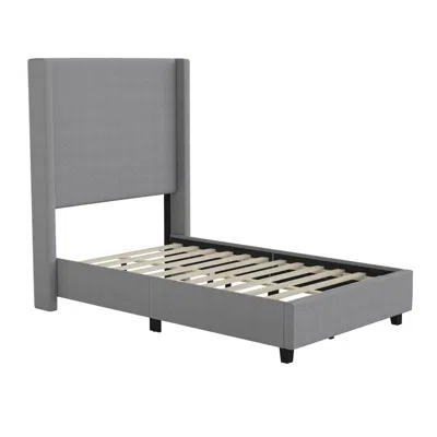 Flash Furniture Twin Upholstered Platform Bed With Channel Stitched Wingback Headboard, Gray