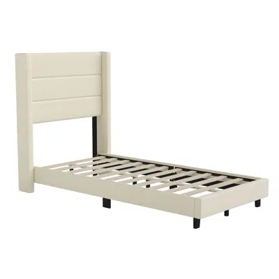 Flash Furniture Twin Upholstered Platform Bed With Wingback Headboard, Beige Faux Linen In Neutral