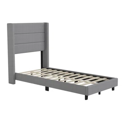 Flash Furniture Twin Upholstered Platform Bed With Wingback Headboard, Gray Faux Linen