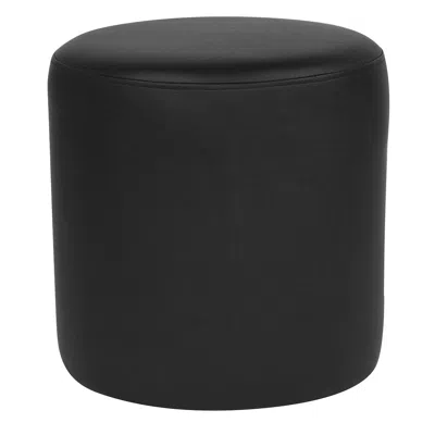 Flash Furniture Upholstered Round Ottoman Pouf In Black Leathersoft
