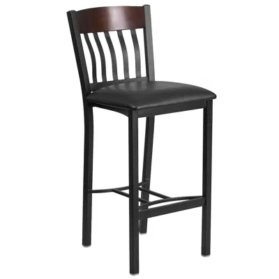 Flash Furniture Vertical Back Black Metal And Walnut Wood Restaurant Barstool
