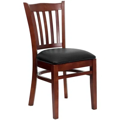 Flash Furniture Vertical Slat Back Mahogany Wood Restaurant Chair - Black Vinyl Seat In Multi