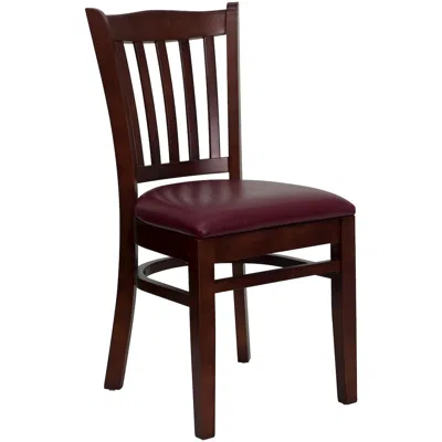 Flash Furniture Vertical Slat Back Mahogany Wood Restaurant Chair - Burdy Vinyl Seat In Brown