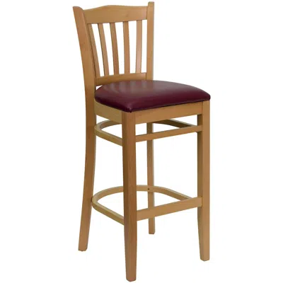 Flash Furniture Vertical Slat Back Natural Wood Restaurant Barstool - Burdy Vinyl Seat In Brown