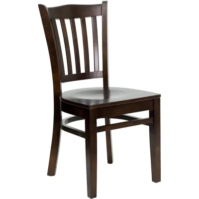 Flash Furniture Vertical Slat Back Walnut Wood Restaurant Chair In Brown