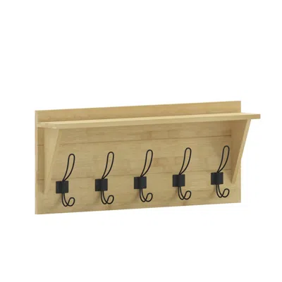 Flash Furniture Wall Mounted 24 In Solid Pine Wood Storage Rack With Upper Shelf, Bamboo In Neutral