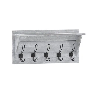 Flash Furniture Wall Mounted 24 In Solid Pine Wood Storage Rack With Upper Shelf, Whitewashed In Gray