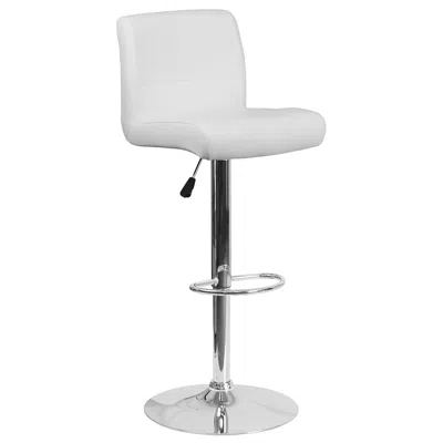 Flash Furniture White Vinyl Adjustable Height Barstool With Rolled Seat And Chrome Base