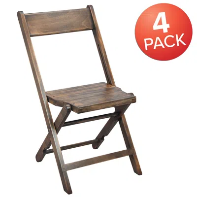 Flash Furniture Wooden Folding Chair With Slatted Seat And Beechwood Frame, Antique Black In Brown