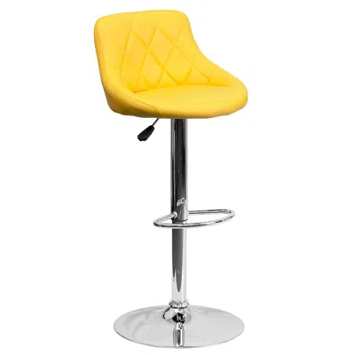 Flash Furniture Yellow Vinyl Bucket Seat Barstool With Diamond Pattern Back And Chrome Base
