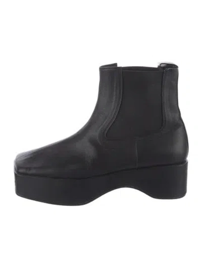 Pre-owned Flat Apartment Leather Chelsea Boots In Black