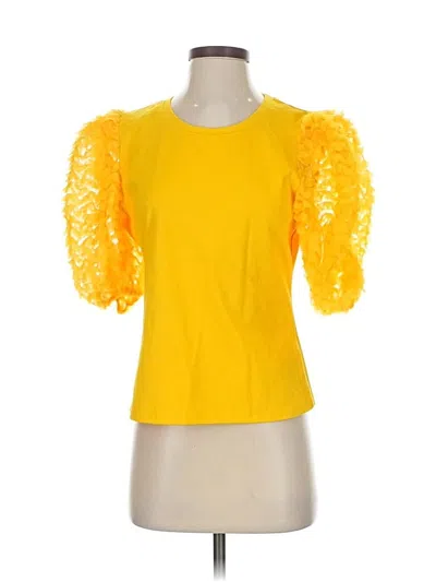 Pre-owned Flat White 3/4 Sleeve Top Yellow Sweetheart Neckline Tops
