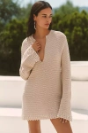 Flat White Beaded Trim V-neck Mini Kaftan In Brown