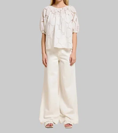 Flat White Bloom Eyelet Blouse In White In Multi