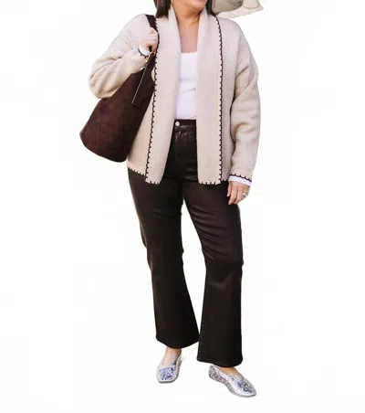 Flat White Dachshund Cardigan Sweater In Oatmeal In Neutral