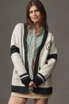 Flat White Game Day Cardigan Sweater In Black