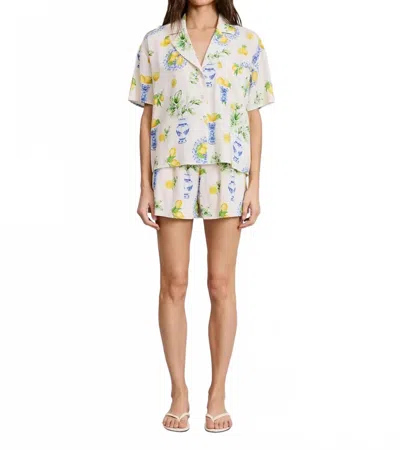 Flat White Italia Lemon Button Down Top In White/yellow/blue In Multi