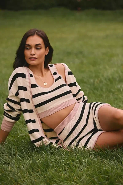 Flat White Knit Crop Top In Beige
