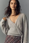 Flat White Lightweight Ballet Wrap Cardigan Top In Gray
