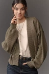 Flat White Livvy Waffle Knit Cardigan Sweater In Green