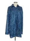 Flat White Long Sleeve Blouse In Blue
