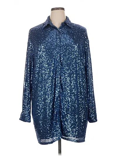 Pre-owned Flat White Long Sleeve Blouse In Blue