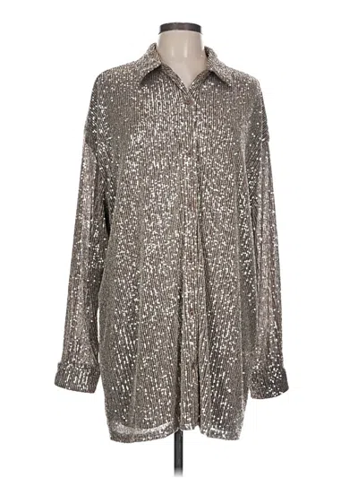 Pre-owned Flat White Long Sleeve Blouse In Silver