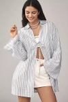 FLAT WHITE LONG-SLEEVE TIE-FRONT TUNIC TOP