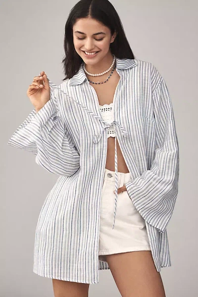 Flat White Long-sleeve Tie-front Tunic Top
