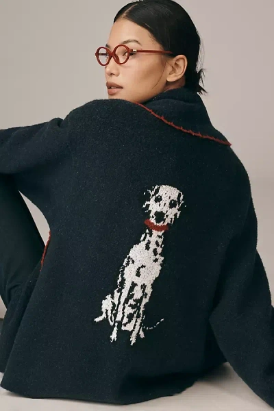 Flat White Mariel Longline Cardigan: Dog Icon Edition In Blue