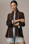 Flat White Mariel Longline Cardigan: Dog Icon Edition In Brown