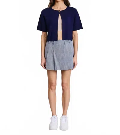 Flat White Priscilla Short Sleeve Cardigan In Navy In Blue