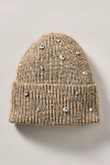 Flat White Rhinestone Beanie In Gold