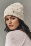 Flat White Rhinestone Beanie In Neutral