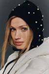 Flat White Rhinestone Embellished Knit Bonnet In Black