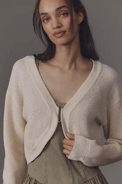 Flat White Ribbed Hardware Shrug In Beige
