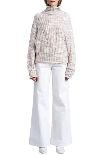 Flat White Roade Rolled Neck Knit Sweater In Multi