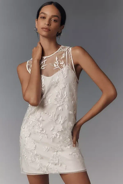Flat White Sheer Embroidered Mini Dress