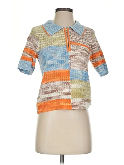 Pre-owned Flat White Short Sleeve Blouse In Orange