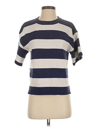 Pre-owned Flat White Short Sleeve Top Blue Stripes Pattern Boatneck Tops