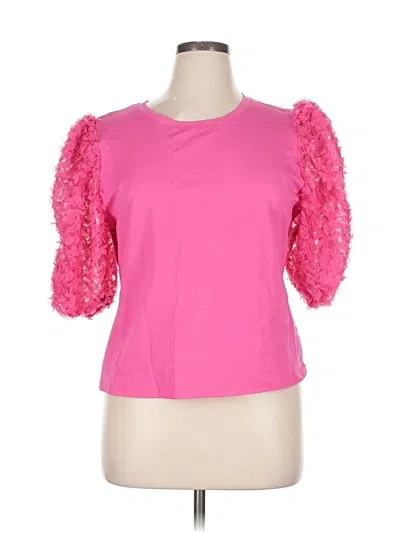 Pre-owned Flat White Short Sleeve Top Pink Sweetheart Neckline Tops