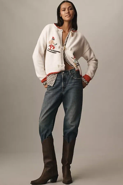 Flat White Skier Icon Cardigan Sweater In White