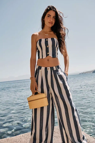 Flat White Strapless Button-front Cropped Top