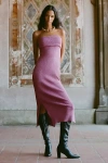 Flat White Strapless Shimmer Sweater Midi Dress In Brown