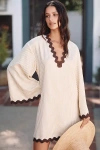 Flat White Striped Ric Rac Tunic In Beige